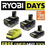RYOBI ONE+ 18V Starter Kit: 2x2.0Ah, 4.0Ah