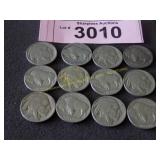 Twelve Buffalo nickels