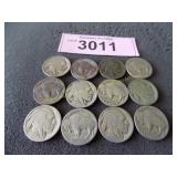 Twelve Buffalo nickels