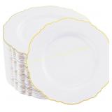 WDF Gold Dessert Plates 7.5" White/Gold