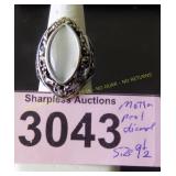 Simulated mother of pearl and diamond ring   Size