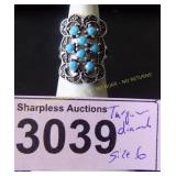 Simulated turquoise and diamond ring  Size 6