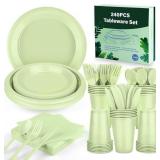 Kochorie 240 Pieces Sage Green Plastic Dinnerware