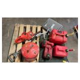 Gas cans, shovel, hedge trimmer