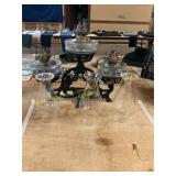 Vintage Wrought Iron 3pc Oil Lamp