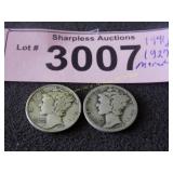 1941 D and 1927 Mercury silver dimes