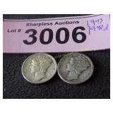 1943  and 1940 D Mercury silver dimes