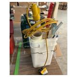 Outdoor post lantern, light, bucket of tools
