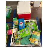 Cooler, cleaning supplies