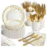 AIRE 175pcs White & Gold Paper Plates