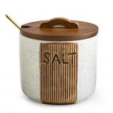 Ceramic Salt Cellar with Lid, 10 OZ, soil sifter.