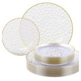 FOCUSLINE 60Pcs Clear Plates, Gold Rim 7"/10"