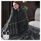 Heated Faux Fur Blanket 84x90, Auto-Off