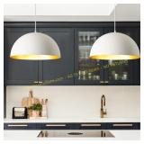 16  Dome Pendant Light, White/Gold, 2 Pack