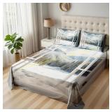 Fake Window Twin Sheets Set, Winter Landscape