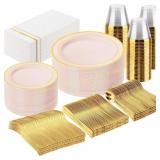 GATHER 350PCS Pink Plastic Plates Set (100/50)