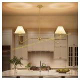 Gold 2-Light Linear Chandelier, metal poles.