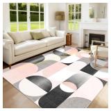 Pink Washable 5x7 Area Rug, Non-Slip Carpet