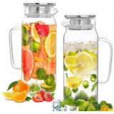 2-qt Glass Pitchers with Lid, Leak Proof