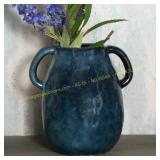 Tanvecle Blue Ceramic Vase, 2 Handles, 7" Tall