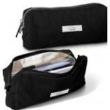 Corduroy Pencil Bag Case, Zipper Black