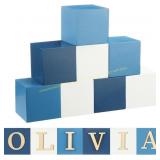 Kigley 8 Pcs Wooden Name Sign Blocks (Blue)