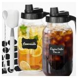 2-Pack Glass Pitcher with Lid, 2 Qt, Leakproof