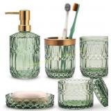 IVAILEX 5PCS Green Glass Bath Accessory Set