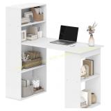 HOMCOM Modern Office Desk with 6-Tier Shelves