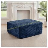 Navy Blue Plush Corduroy Ottoman for Couch