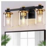 20 in. 3-Light Black/Gold Vanity Light