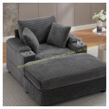 50' Chaise Lounge Chair with Ottoman, Grey