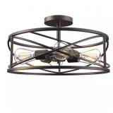 17 in. 4-Light Bronze Caged Drum Mount
