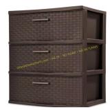 3-Drawer Plastic Wide Weave Tower in Espresso