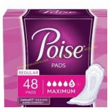Poise Maximum Absorbency Regular Pads- 48ct