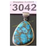 Vintage blue copper turquoise sterling pendant