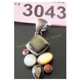Vintage semiprecious stone and sterling pendant