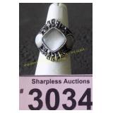 Simulated mother of pearl and sapphire ring  Size
