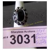 Simulated onyx and diamond ring  Size 7 ï¿½