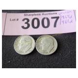 Uncirculated 1964 D and 1961 D Rosevelt silver