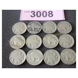 Twelve Buffalo nickels