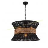 Umber 4-Light Black Rattan Pendant Fixture