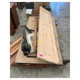 Bed frame, wooden door, leaf blower