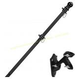 7FT Black Flag Pole Kit with Clips & Bracket