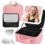 Travel Makeup Bag with LED Mirror Pink