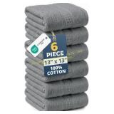 Lane Linen Washcloths Set - 6 Cotton 13x13 Grey