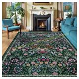 Blue 8x10 Floral Rug, Non-Slip