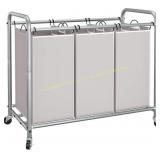 Laundry Sorter 3-Section with Casters, Gray