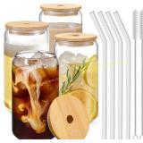 Drinking Glasses with Bamboo Lids 4pcs Set