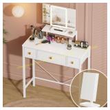 HIGDBFE Vanity Desk with Mirror, White